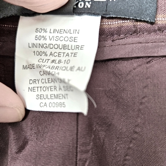 Vintage Holt Renfrew brown pinstripe skirt and pant suit set linen blend size 12 - Picture 14 of 16